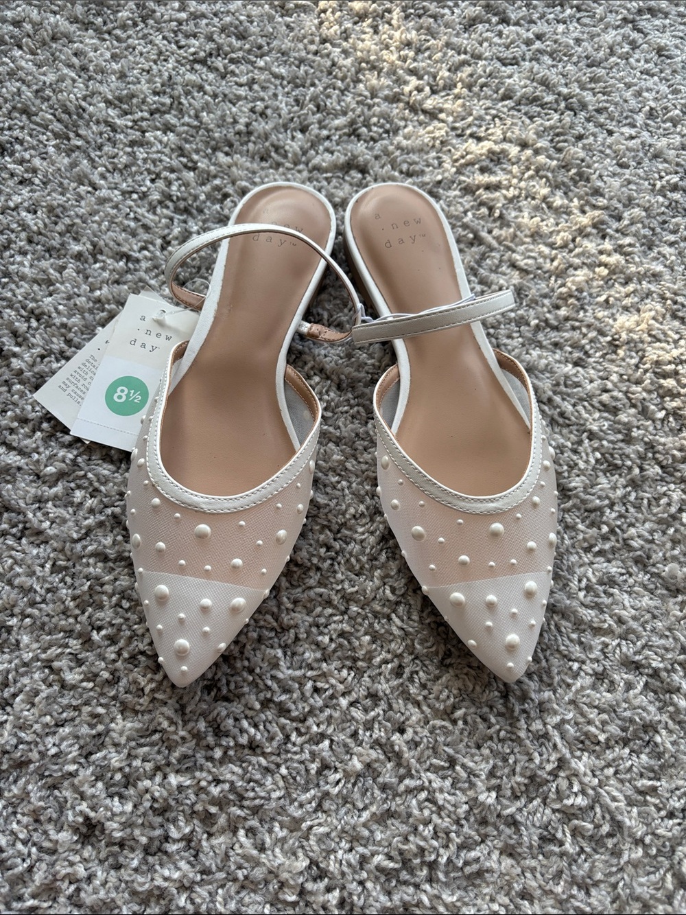 a new day Pearl-Embellished Pointed Toe Slingback Flats